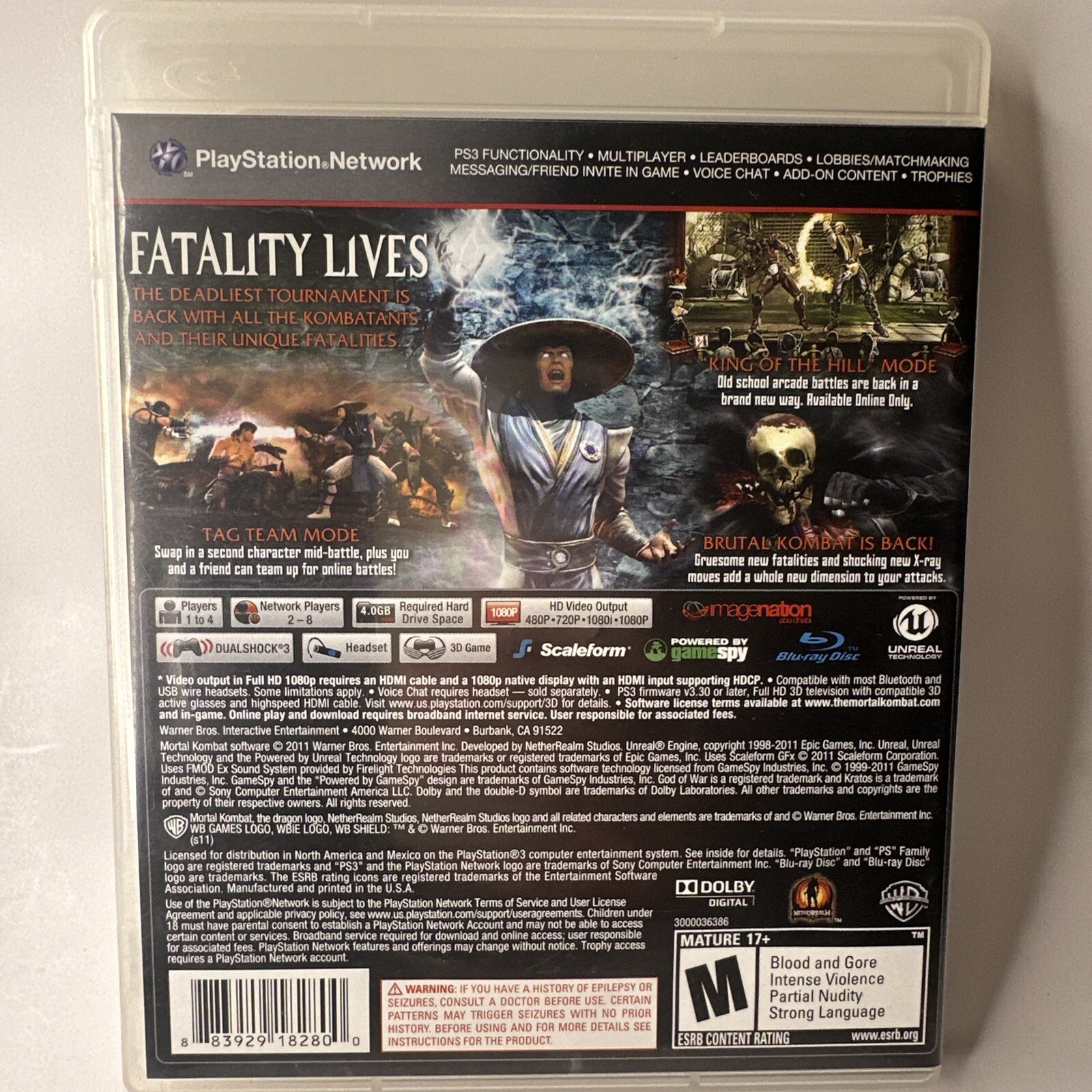Mortal Kombat PS3 Sony PlayStation 3 2012 Exclusive Content CIB Complete