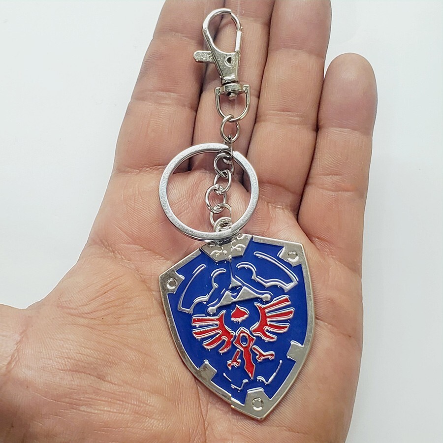 Zelda keychain metal blue Hyrule shield backpack hanger clip accessory gift ▲▲▲