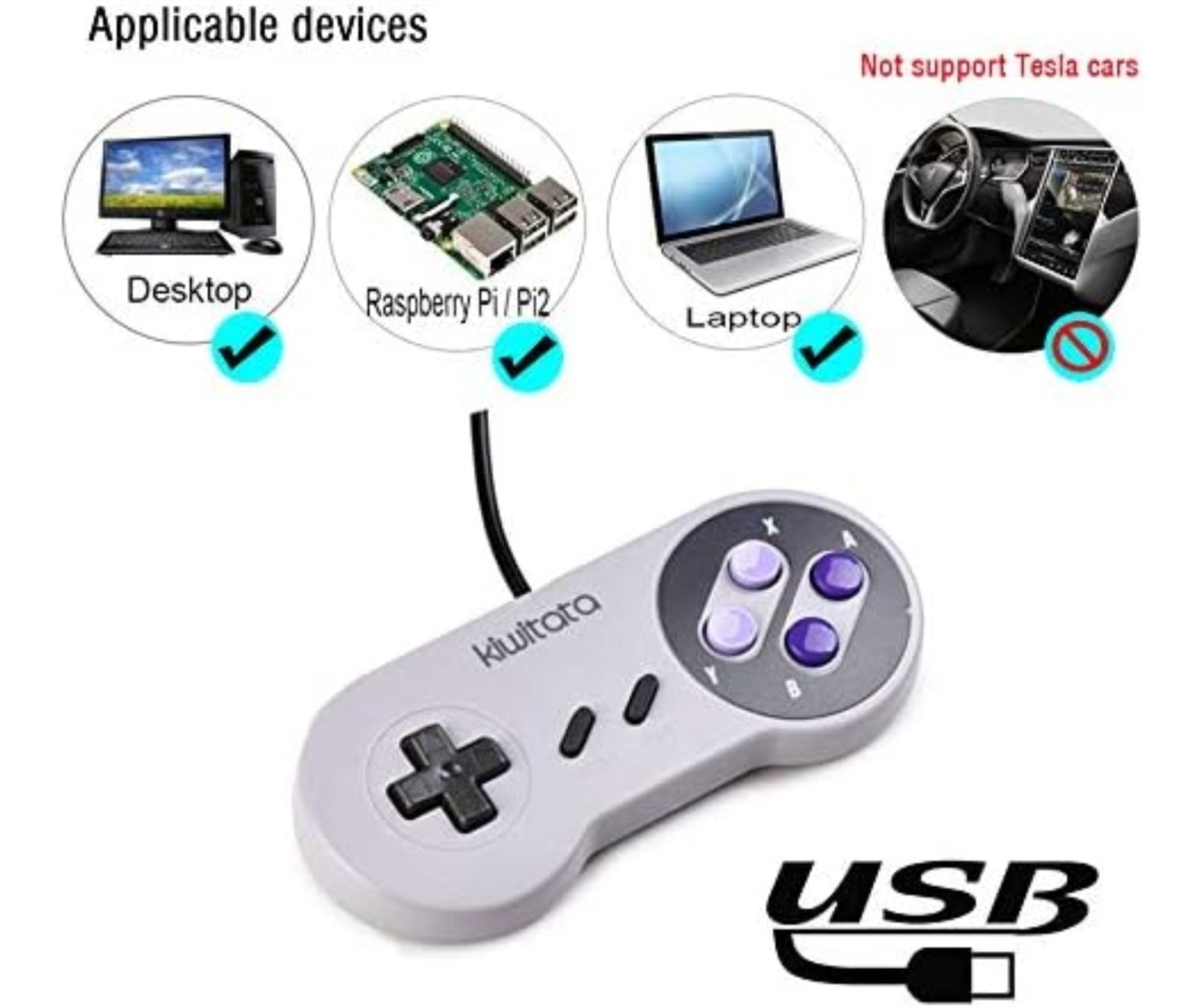 KIWITATA 2X Classic SNES USB Controller for PC Grey/Purple Keys 2Pack