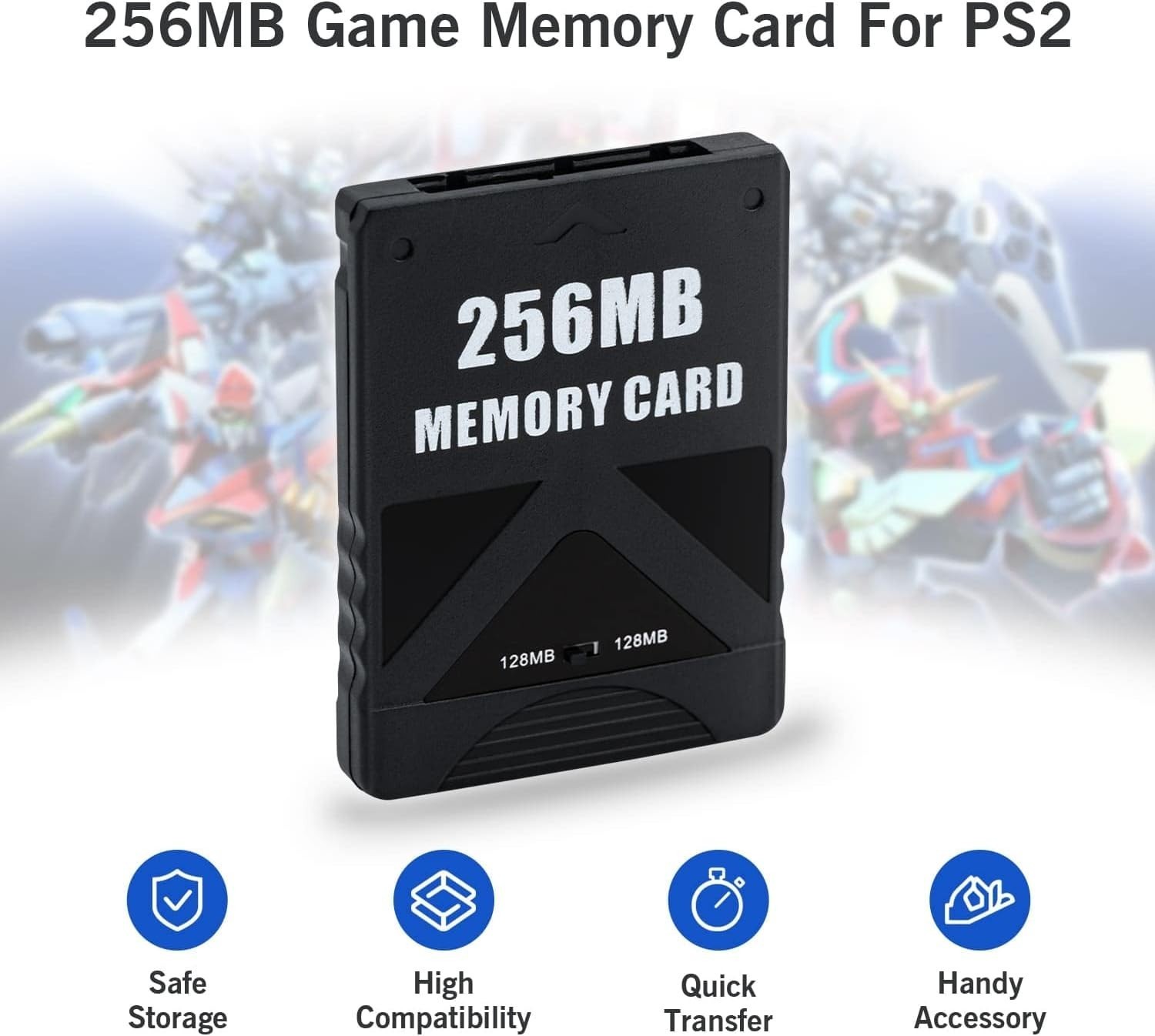 Mcbazel 256MB Memory Card for PlayStation 2, High Speed Game Black