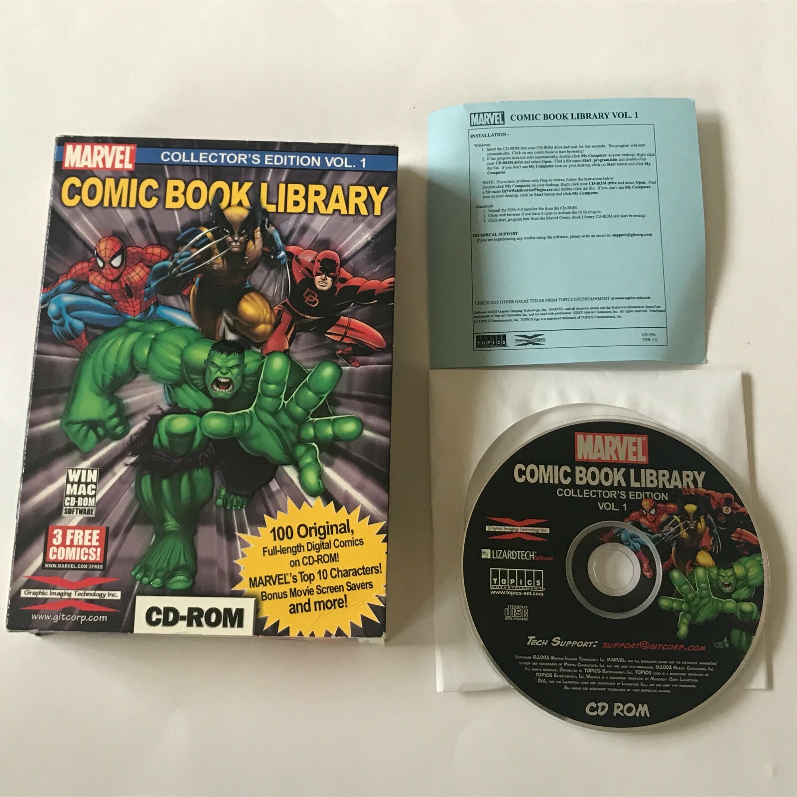 Marvel Comic Book Library Collector’s Edition Vol. 1 PC CD-ROM Used with Box