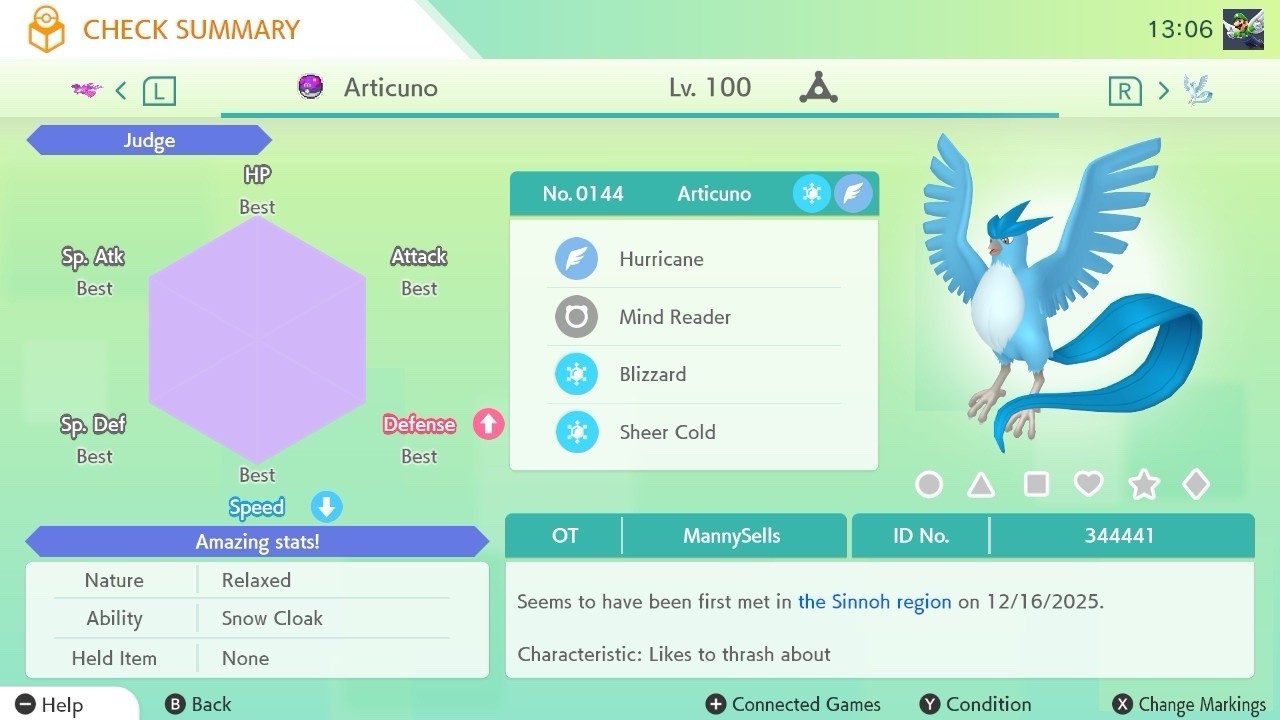 BDSP Caught Legendaries Shiny/Non Shiny, 6IV, Level 100, EVs 6HP 252ATK 252SPE
