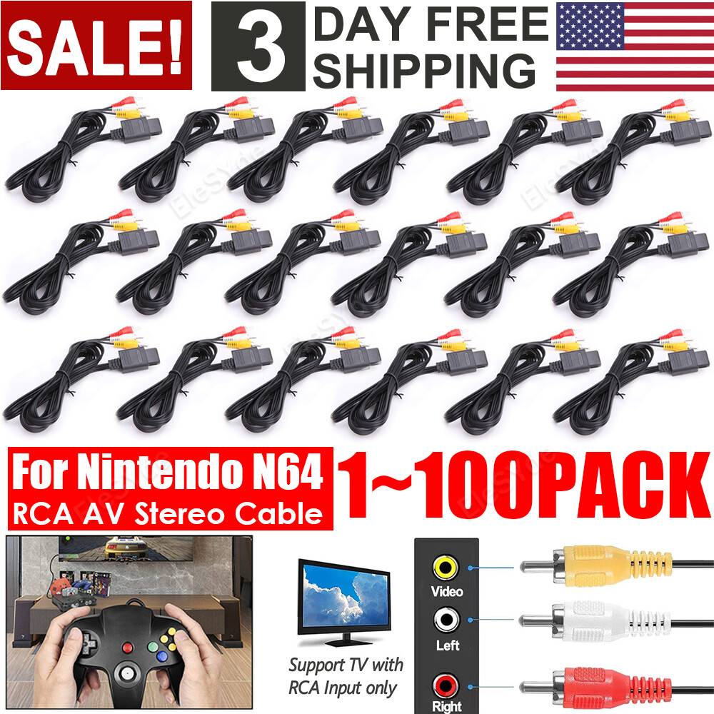 N64 SNES Gamecube 6FT RCA AV TV Audio Video Stereo Cable Cord ForNintendo 64 Lot