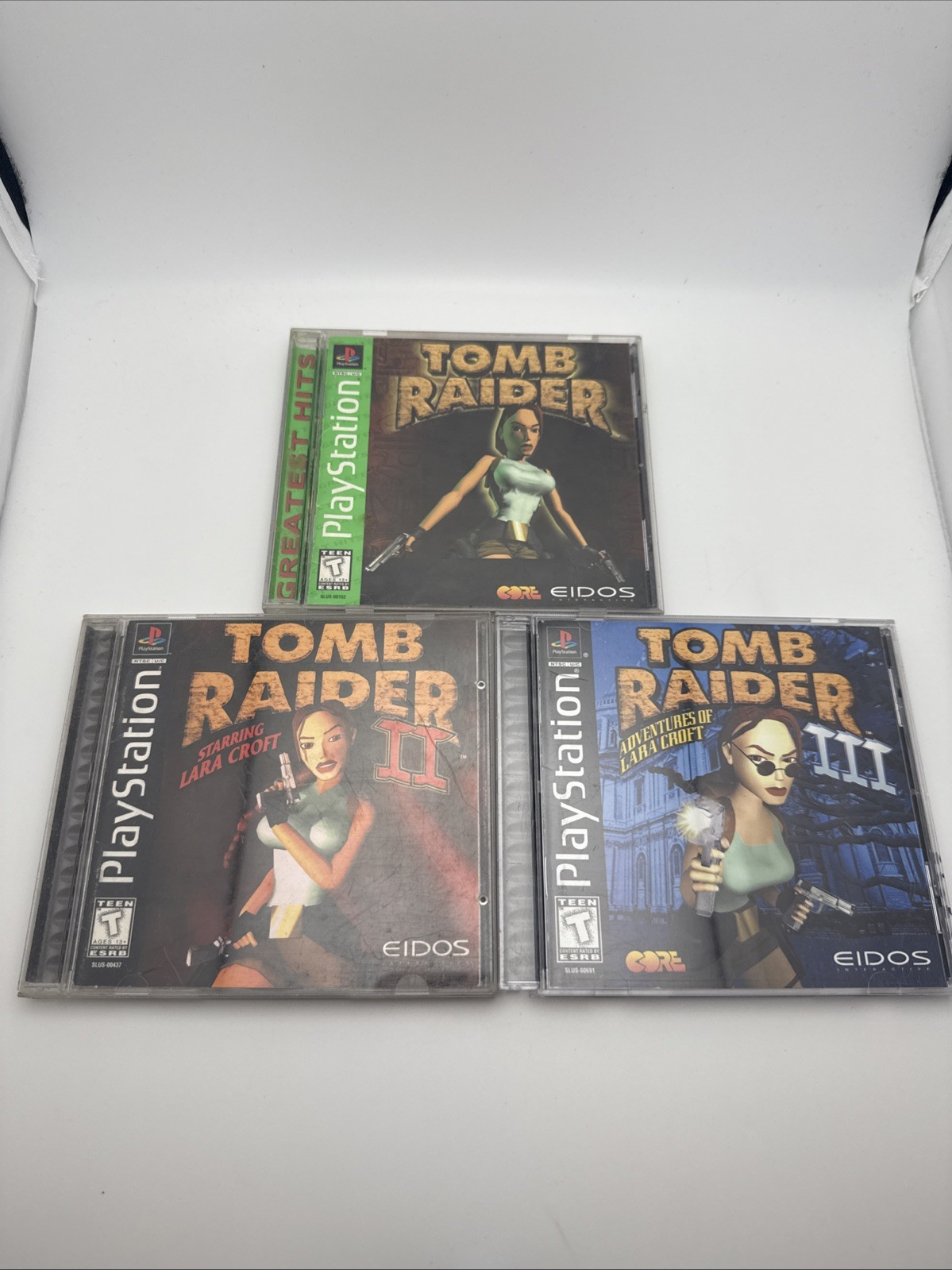 Tomb Raider 1 2 3 PS1 PlayStation 1 Lot Of 3 Games Complete CIB Black Label