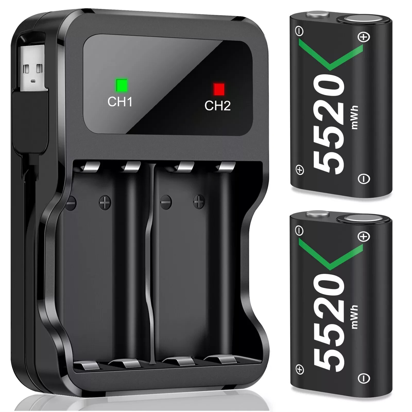 2 X 5520 Rechargeable Battery Pack for Xbox One/Xbox Series X|S Controller