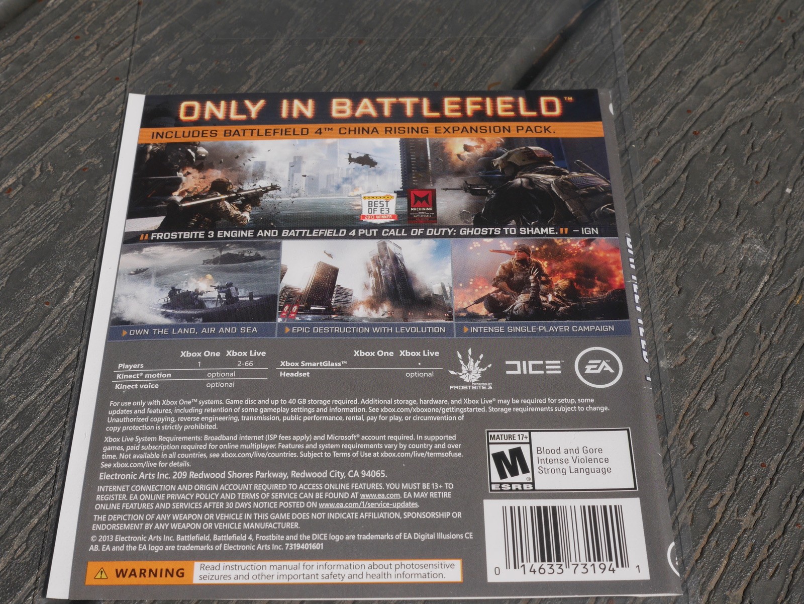 Battlefield 4 Xbox One Game Disc Manual and Art No Case Tested Working FPS