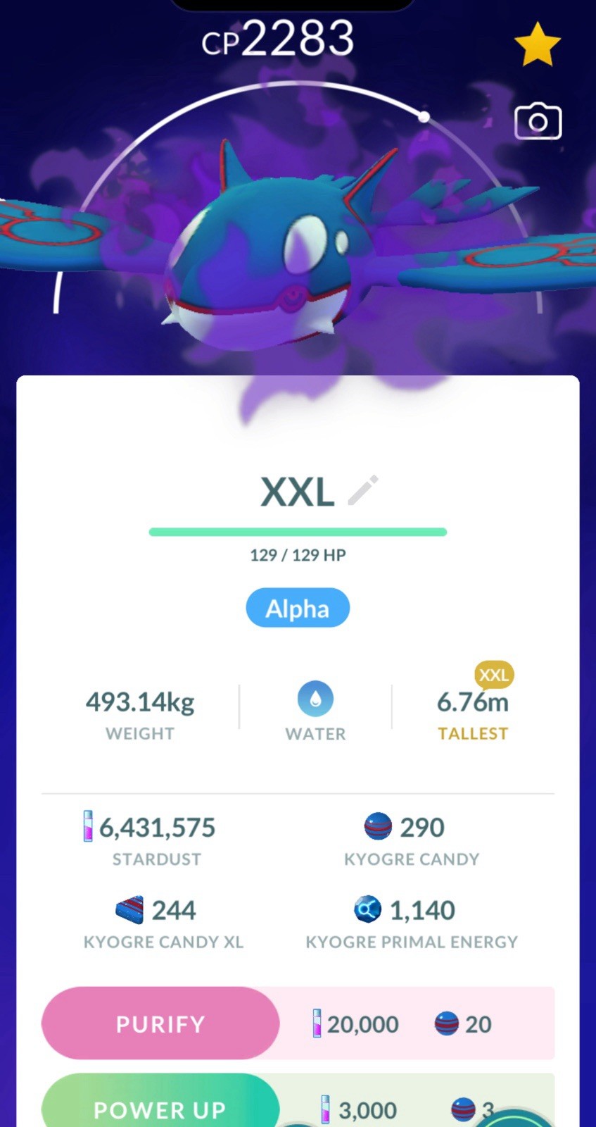 XXL Non Shiny Kyogre 30 Days Friendship Available
