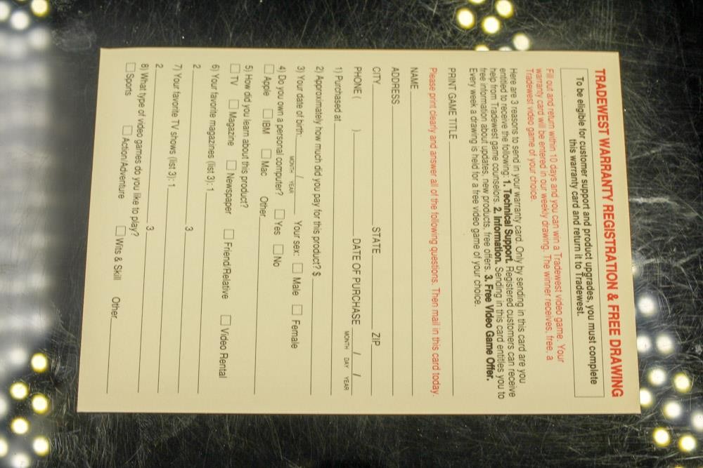 NO GAME- Tradewest Trade West Nintendo NES Registration Card TRA-NES-US-2