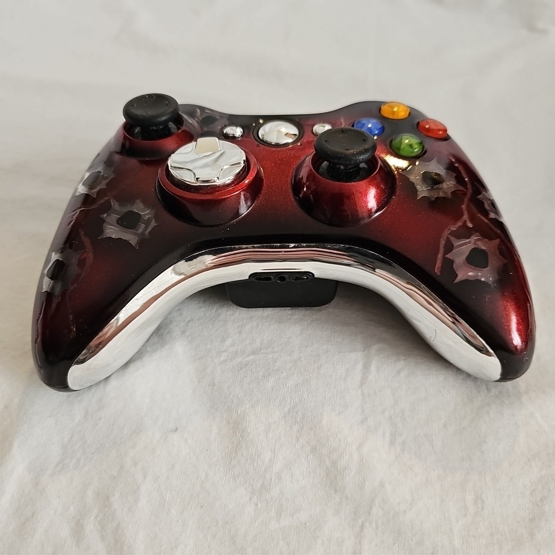 Rare Wireless Xbox 360 Controller Red With Bullet Holes & Changing Color Leds