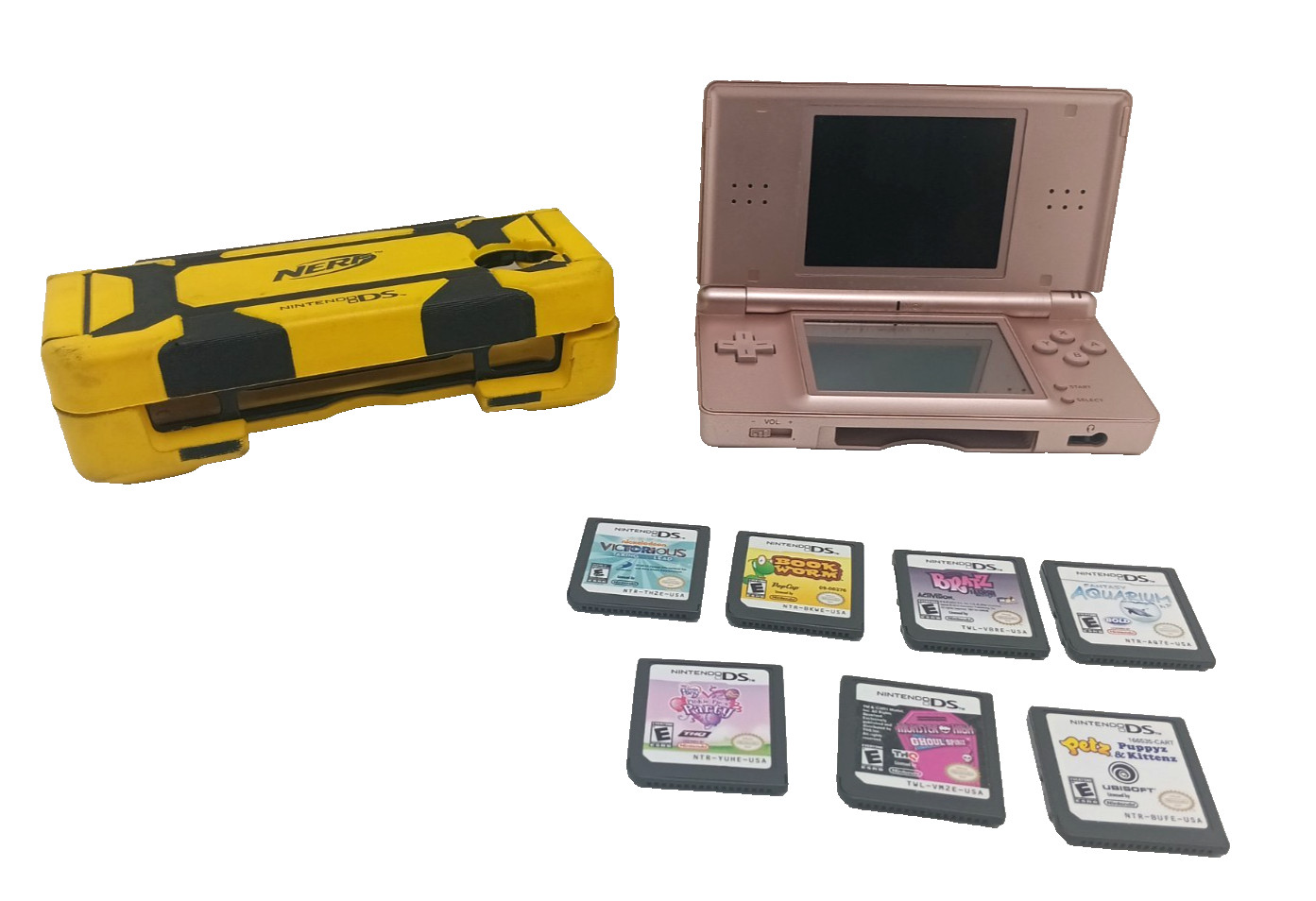 Nintendo DS lite pink console bundle w/ 7 games – Tested “read”