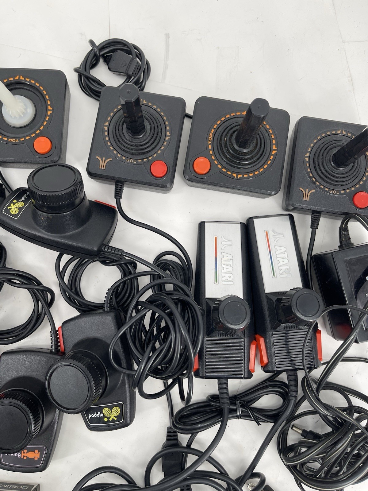 Huge Bulk Lot 15 Atari 2600 Controllers Joysticks Paddles, Adapter & Games