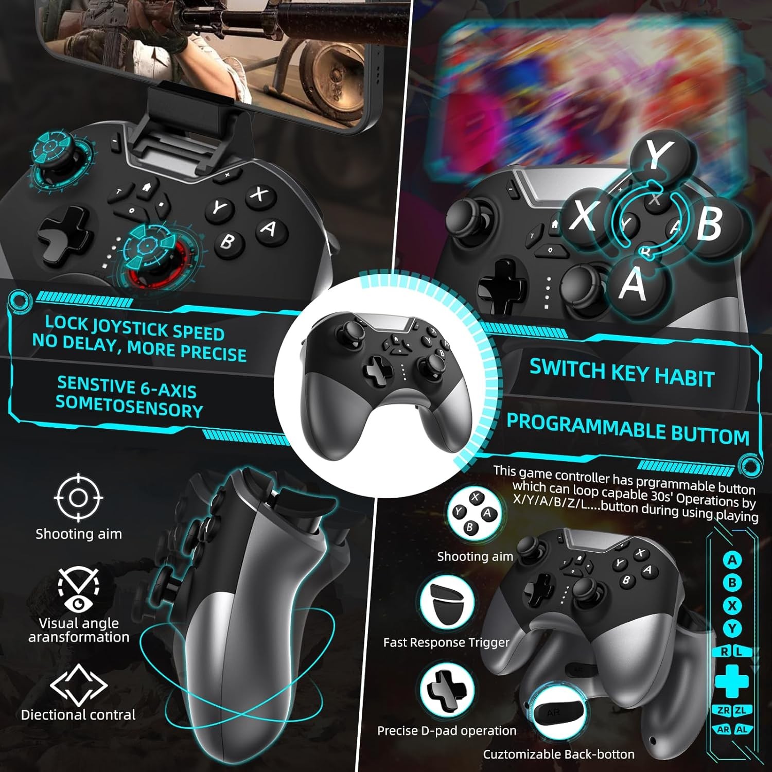 Bluetooth Controller for Switch/PC/iPhone/Android/Apple Arcade MFi