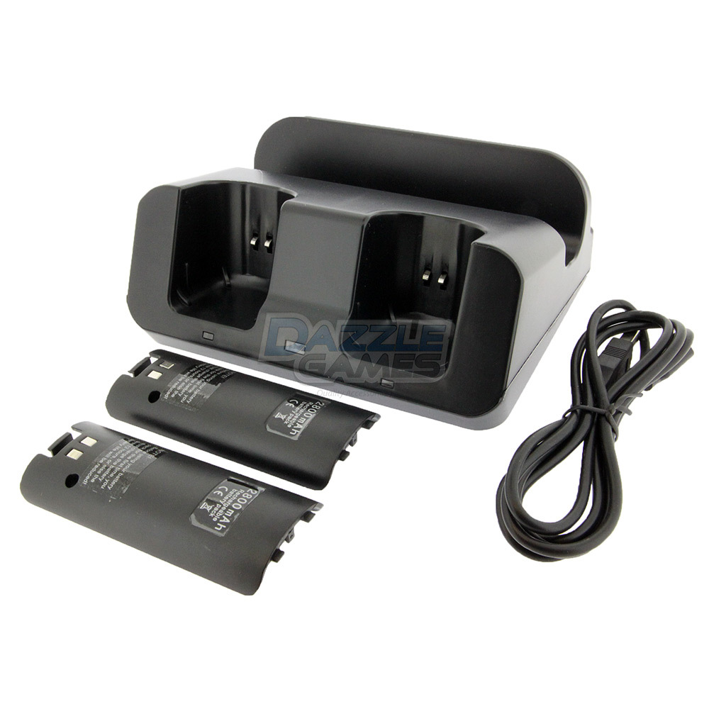2x Battery + 3 in 1 Charger Dock Stand Station for Nintendo Wii U Gamepad Remote