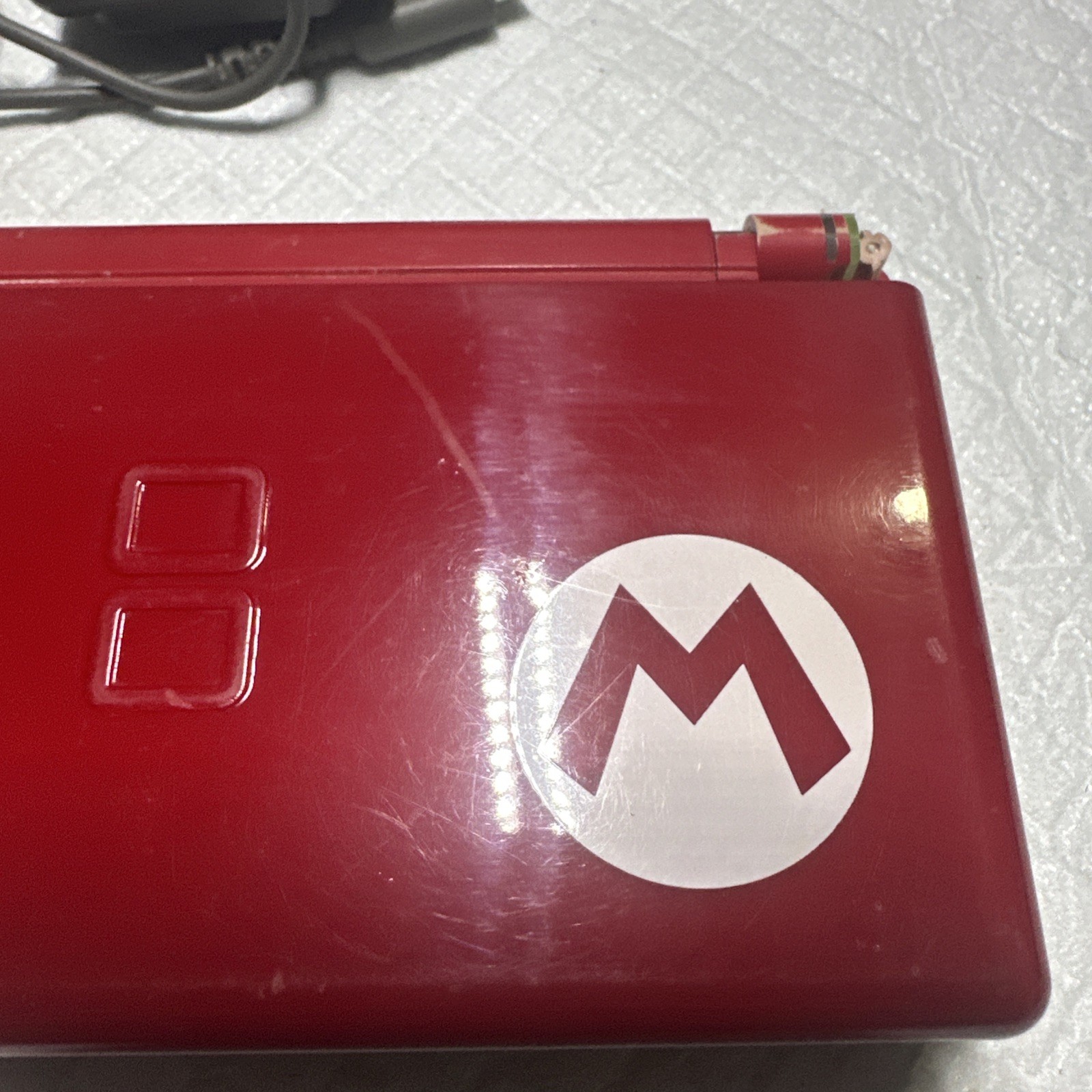 Nintendo DS Lite Mario Edition Console w/ Charger & GBA WORKS! BAD HINGE!