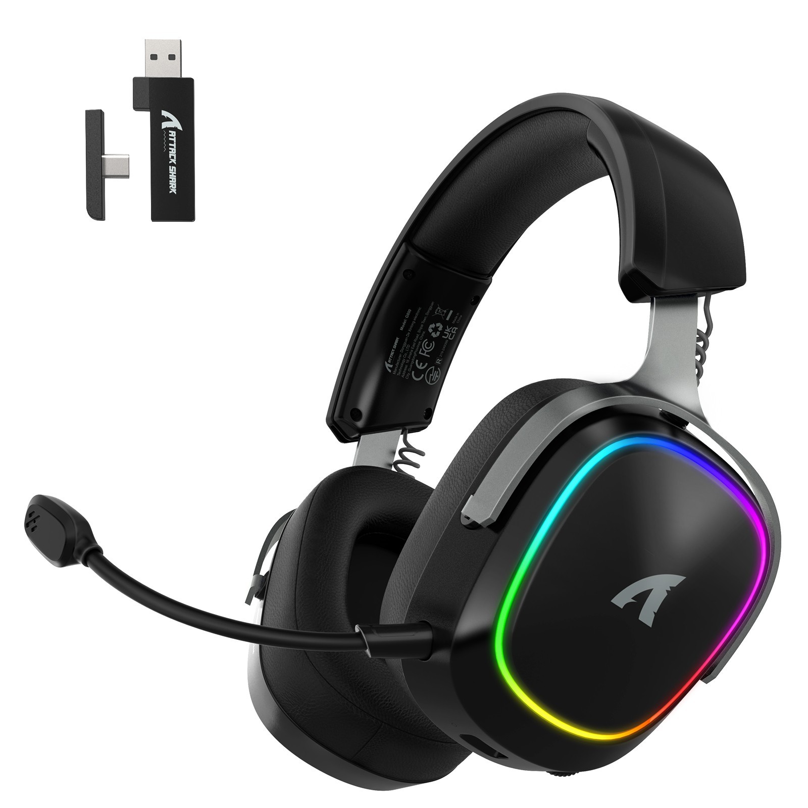 ATTACK SHARK G800 Wireless Gaming Headset Detachable Mics, Aluminum Alloy Frame