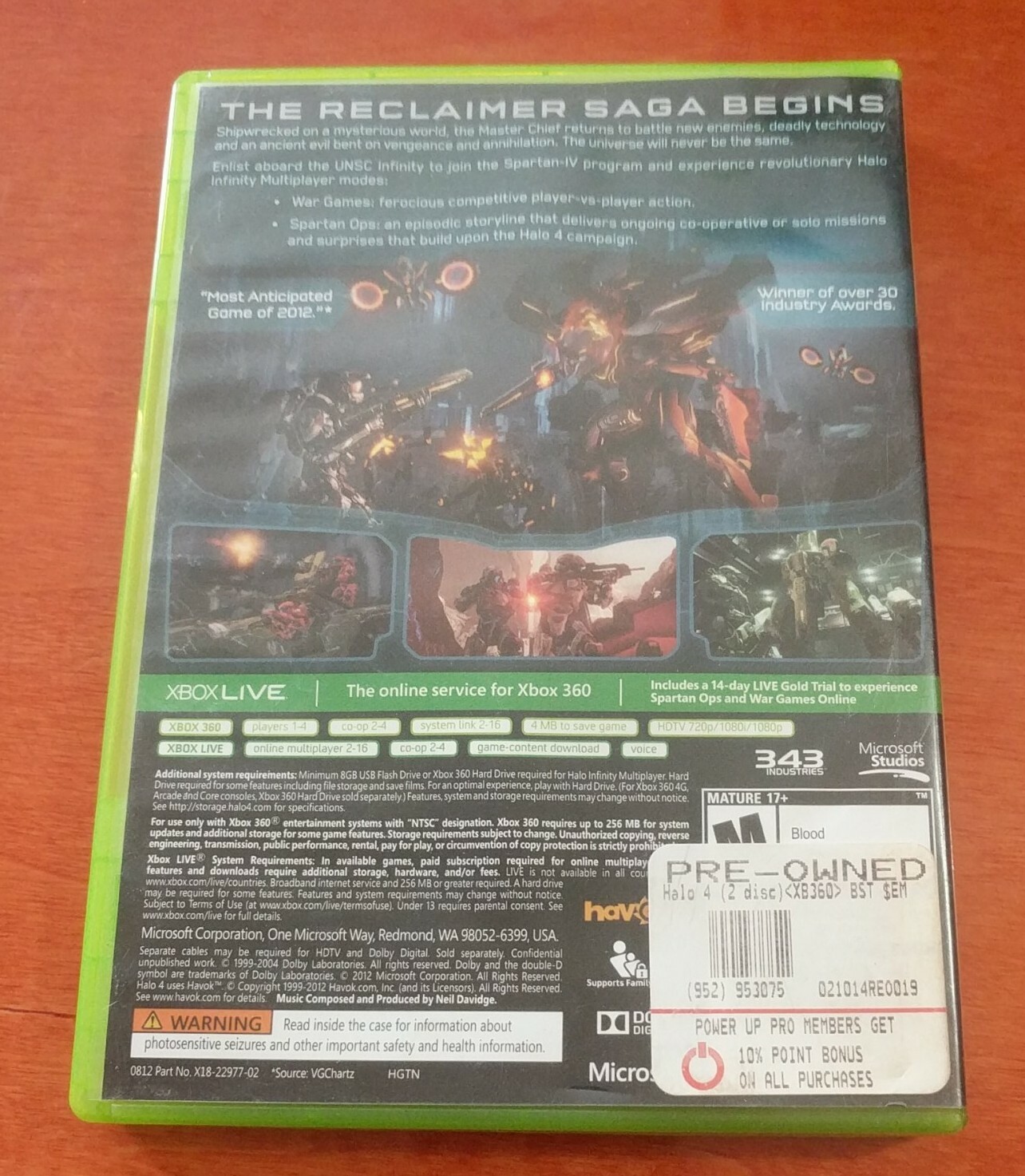 Halo 4 Microsoft Xbox 360 Studios 343 Industries Havok Dolby Digital Mature