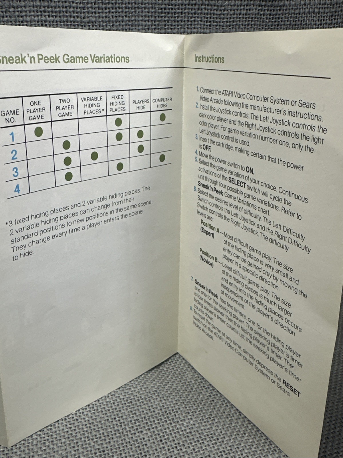 Atari 2600 Sneak’n Peek from Vidtec Instructions only