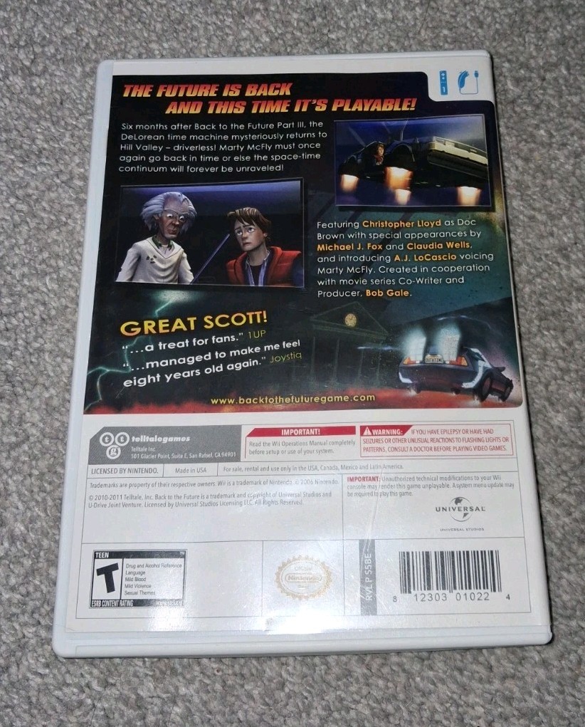 Back To The Future The Game Nintendo Wii Game 2011 COMPLETE AND TESTED Vintage