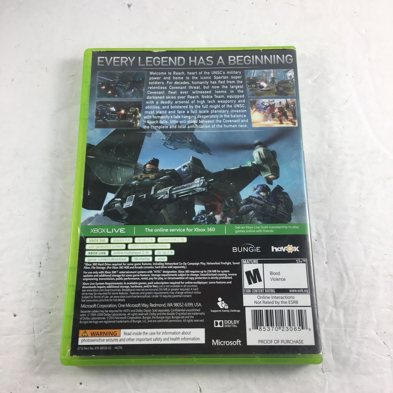 MICROSOFT XBOX 360 HALO REACH PLATINUM HITS MANUAL INCLUDED