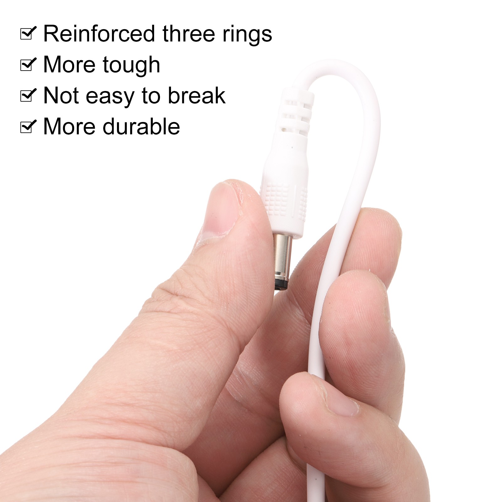 DC Power Cable 5V 2A USB to DC for Connector 5.5×2.1mm (1m, White)