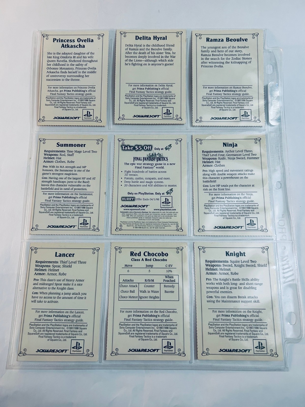 Final Fantasy Tactics PS1 Prima Strategy Guide With Full Card Set and Extras