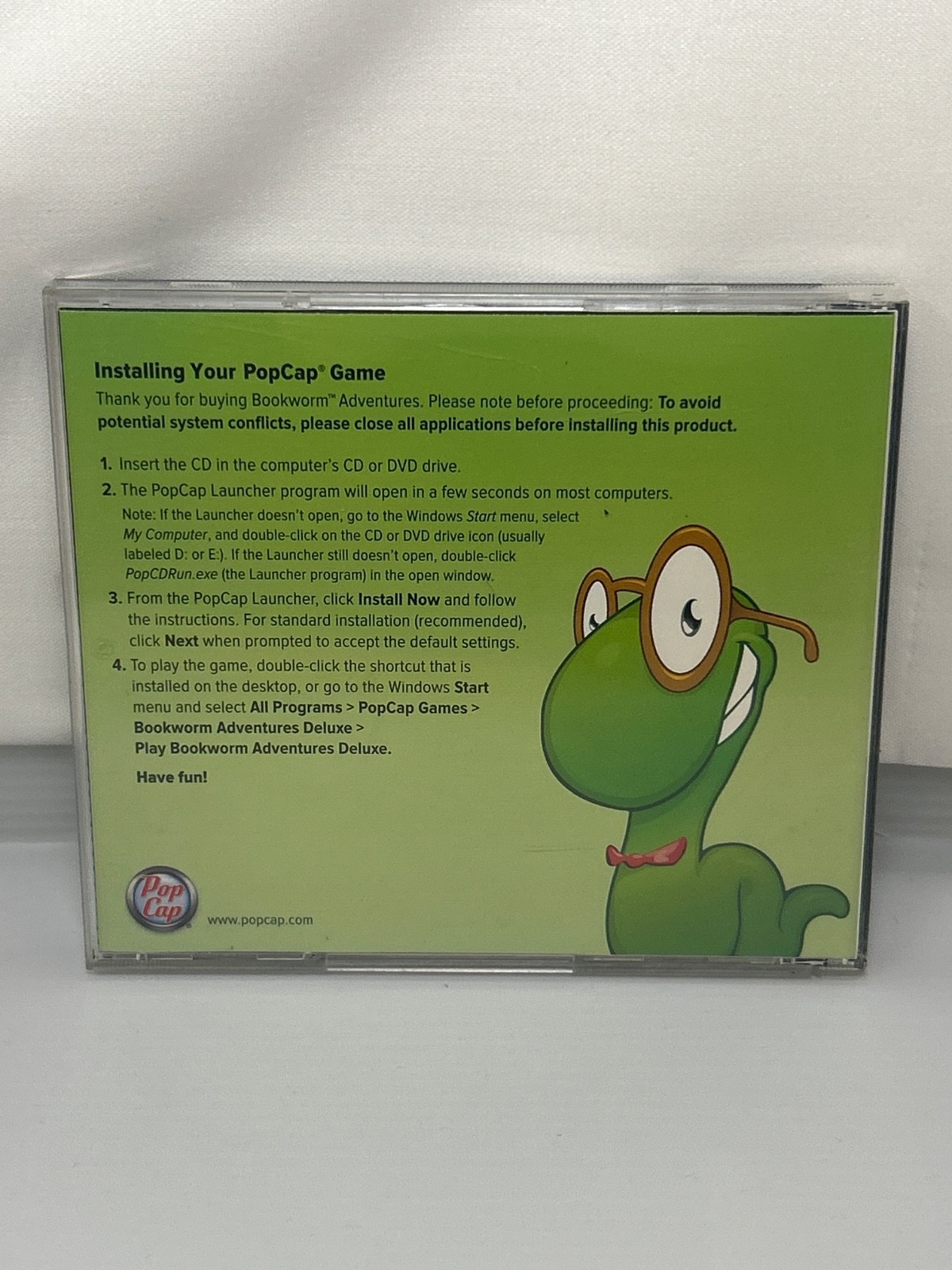 Bookworm Adventures Pop Cap Computer Word Game PC CD-ROM 2006