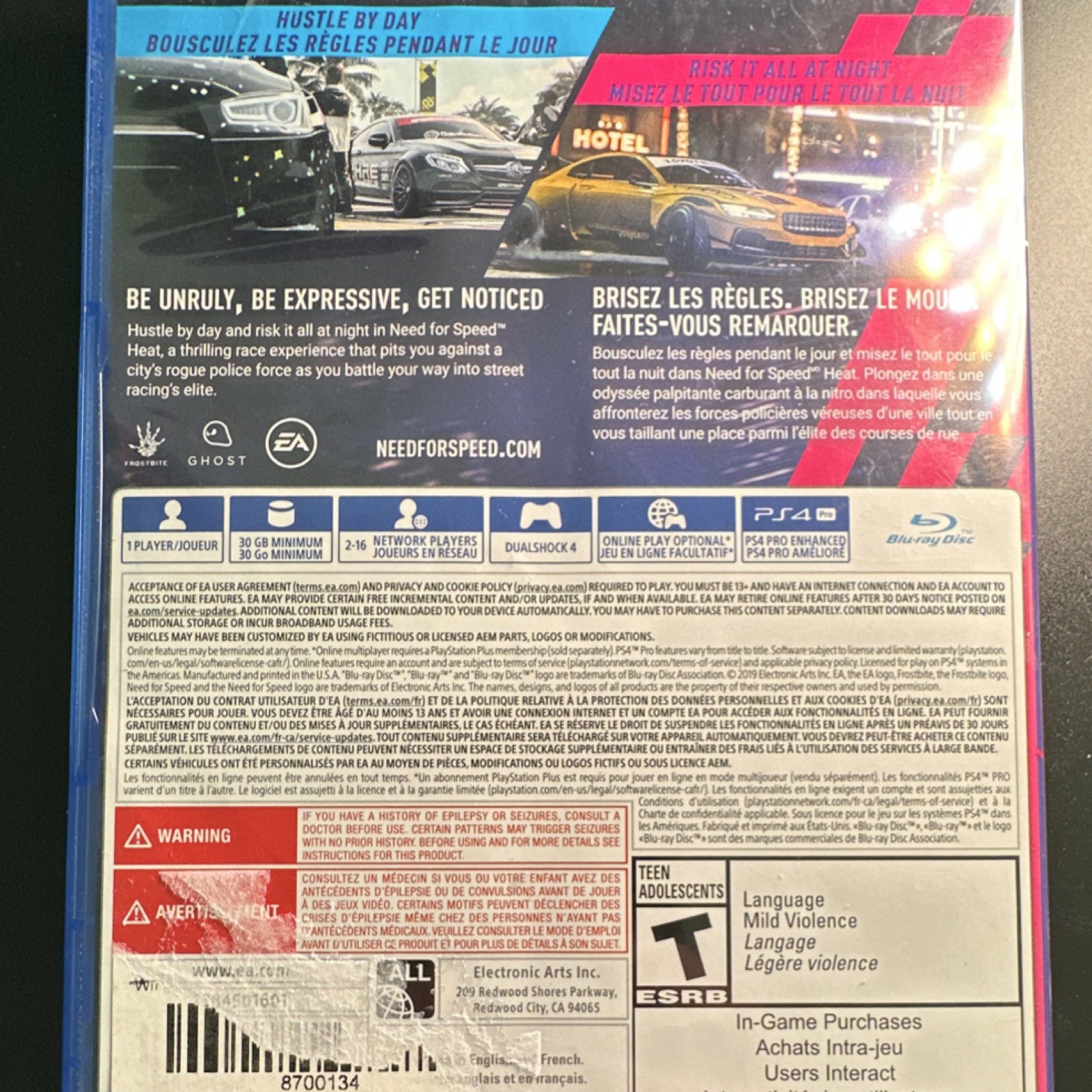 Need for Speed Heat PlayStation 4 Electronic Arts T-Teen NTSC-U/C 2019
