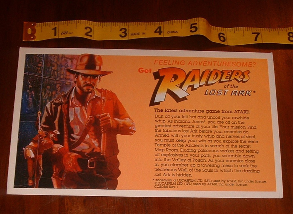 Indiana Jones Raiders of the Lost Ark Atari Advertisement Insert MINT
