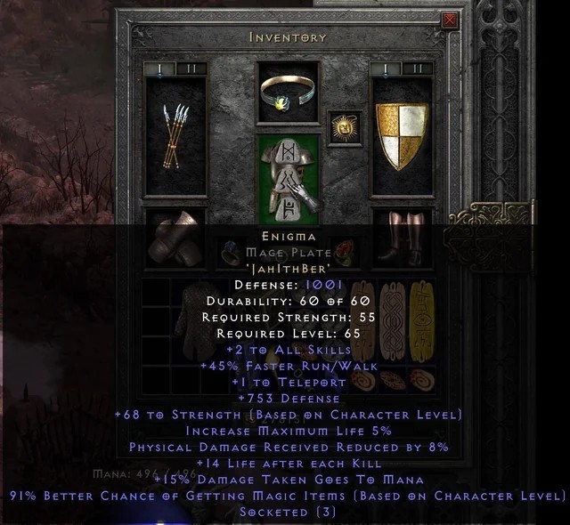 DIABLO 2 RESURRECTED ITEMS RUNES RUSH UNIQUES ENIGMA ROTW LADDER13 D2R WARLOCK