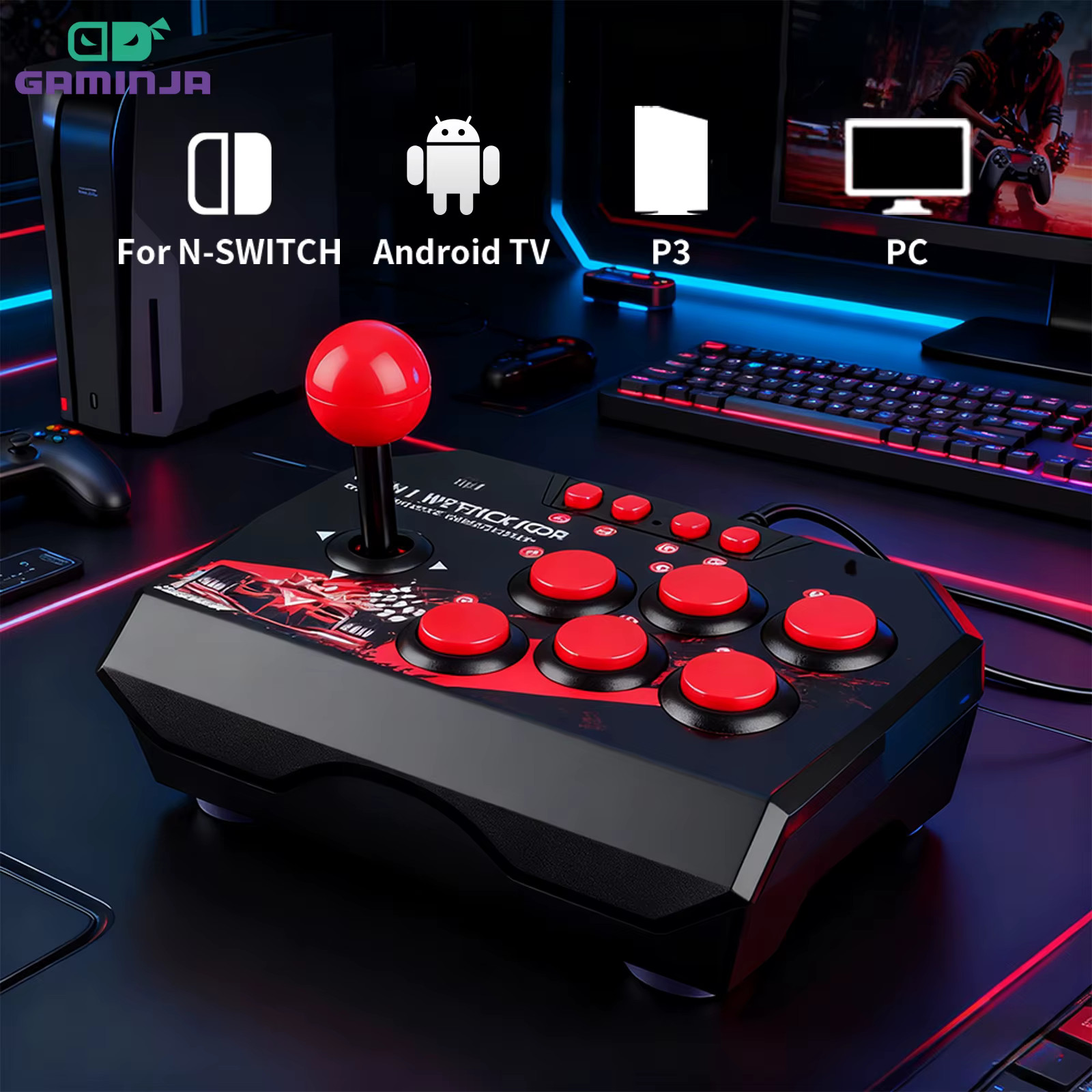 4 in 1 Retro Arcade Game Joystick Controller USB Wired for PS3/Switch/PC/Android