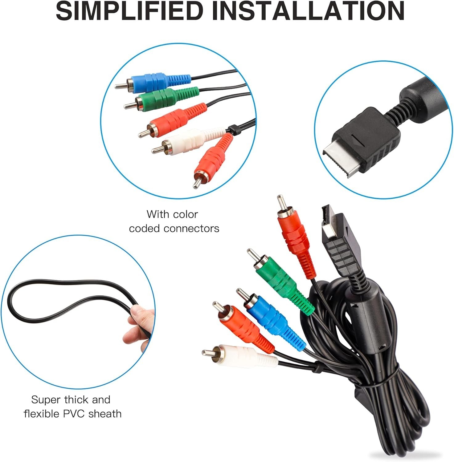 6FT HD Component RCA AV Video-Audio Cable Cord for SONY Playstation 2 3 PS2 PS3