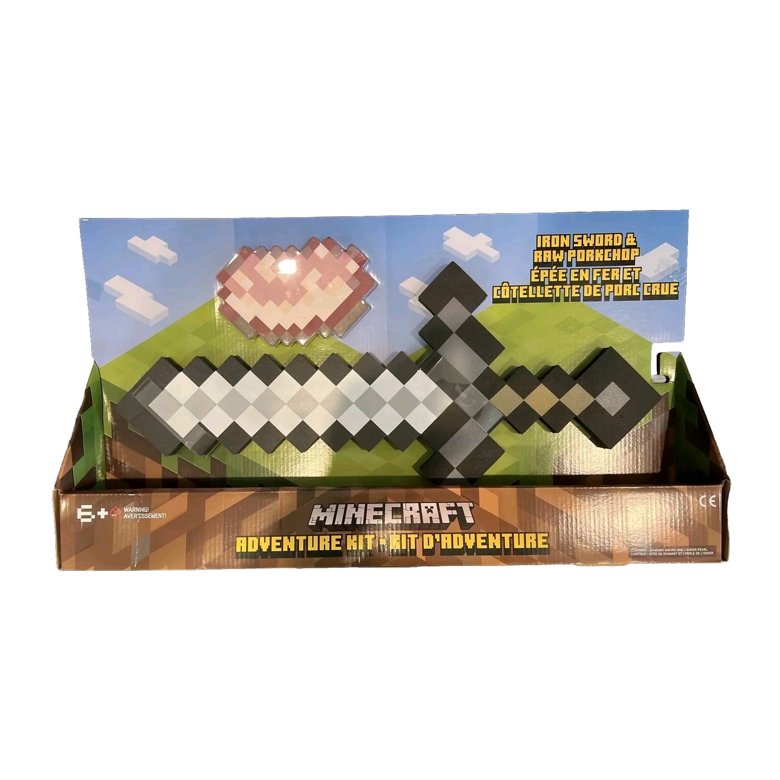 Minecraft Adventure Kit Iron Sword & Raw Porkchop Foam Roleplay Toy New Open Box