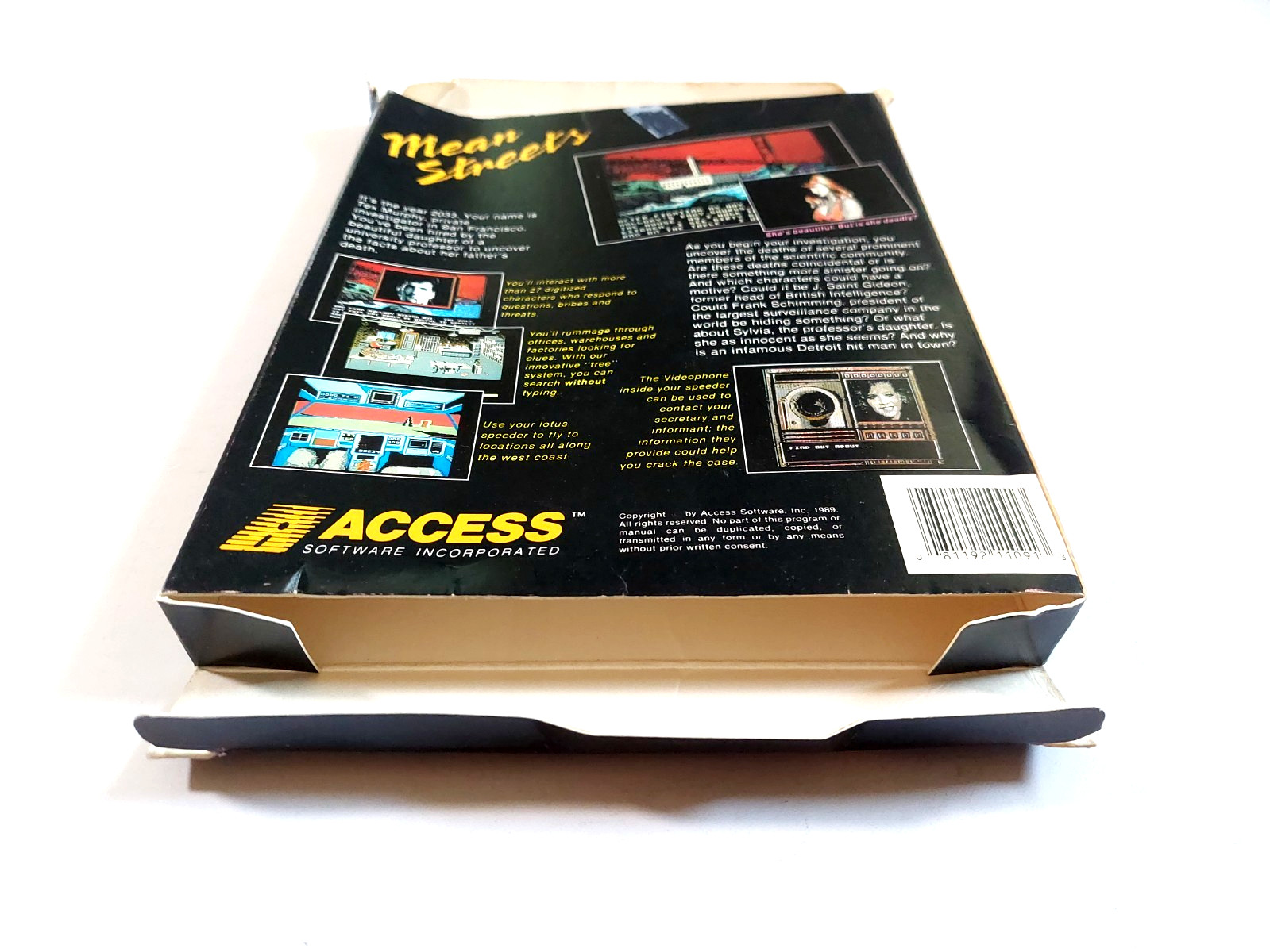 Mean Streets Commodore 64 1989 W/Manual Box Access Floppy Untested Tex Murphy