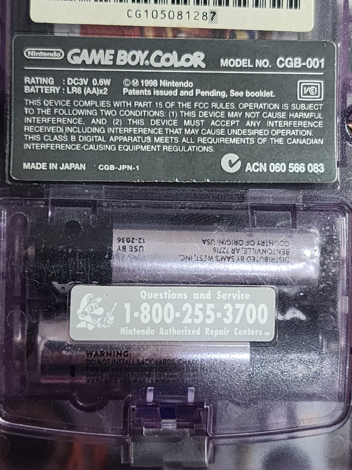 Nintendo GameBoy Color ATOMIC PURPLE Console CGB-001 (Working)