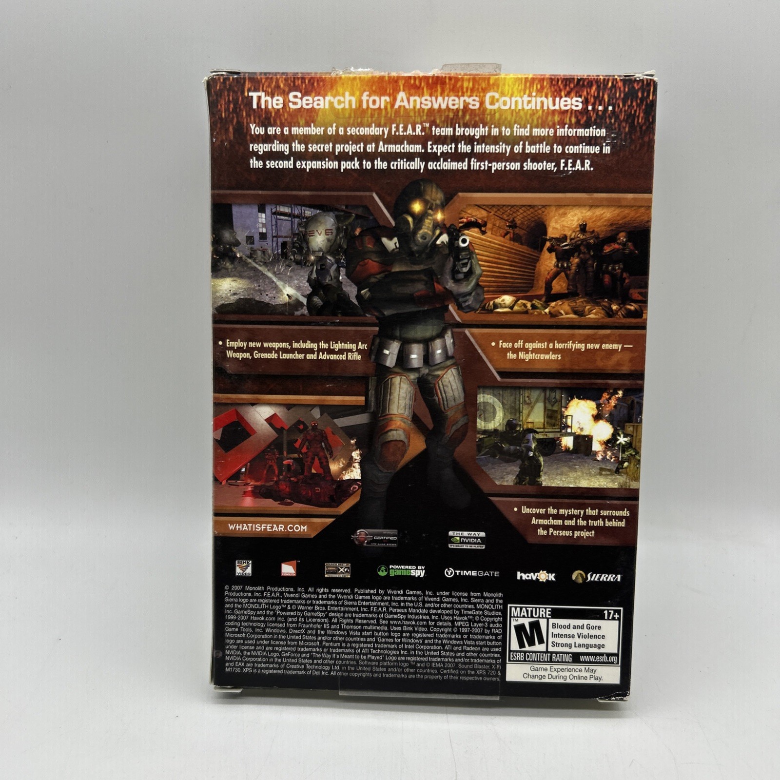 Fear Perseus Mandate First Encounter Assault Rec Video Game Pc Cd-Rom M-Mature