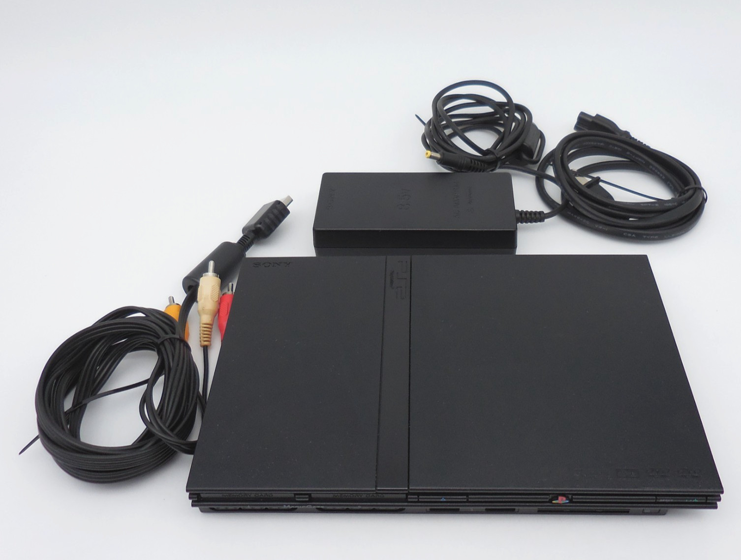 Black Sony PlayStation 2 Slim w Clear Blue Controller Power & Video PS2 WORKS!