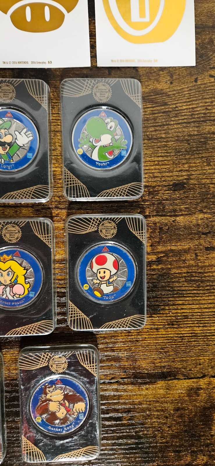 Super Mario Challenge Coin Lot – 8of8 Silver C-C , 2of4 Gold C-C , 8of9 Decals