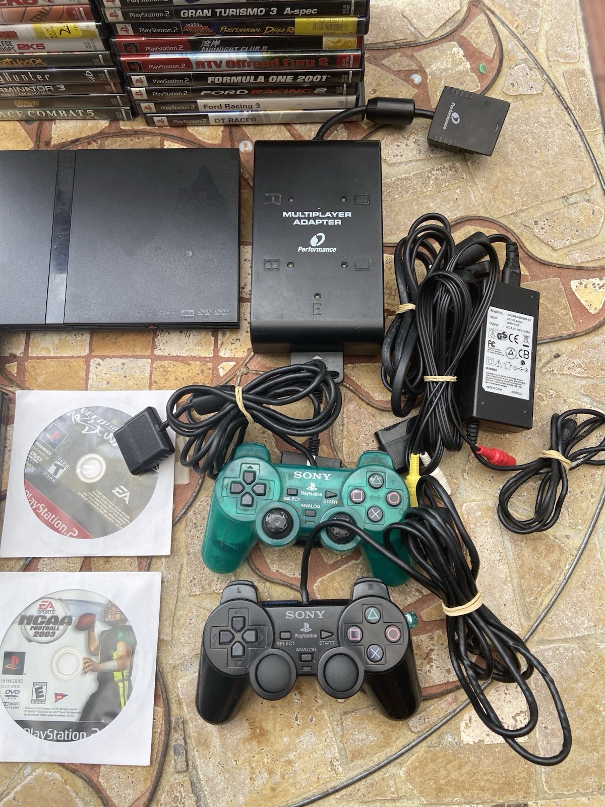PS2 Slim Console Bundle 50 Games 3 Controllers Multitap Tested Works Great
