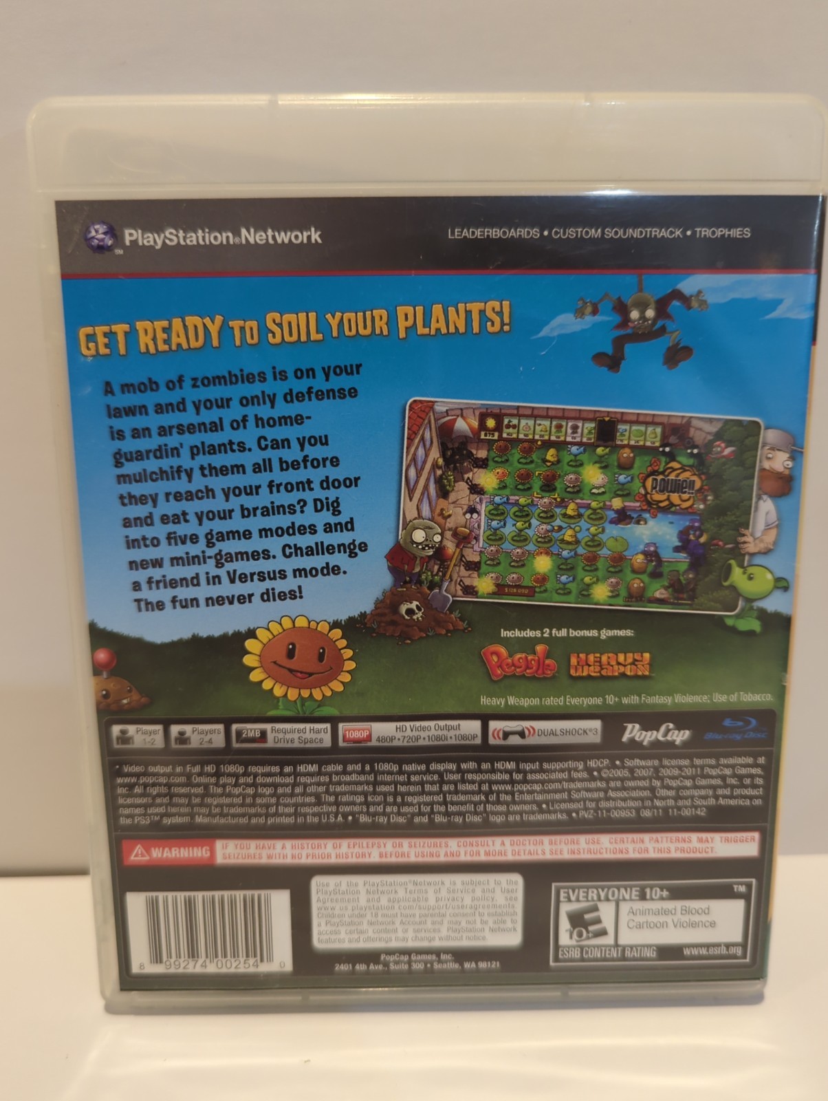 Plants vs. Zombies (Sony PlayStation 3, PS3, 2011) Complete, and tested.