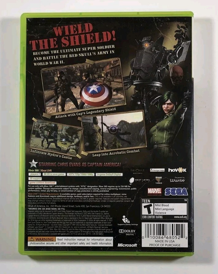 Captain America: Super Soldier (Microsoft Xbox 360, 2011) Tested, Guaranteed.
