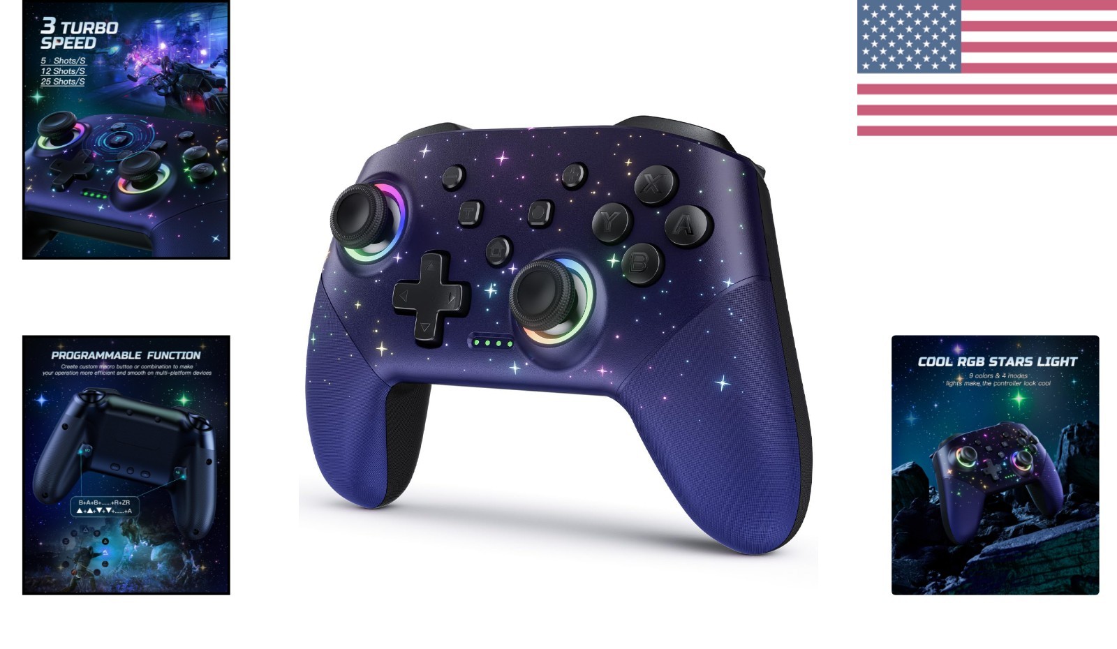 Advanced Wireless Switch Controller with 8 RGB Modes & 10m Range for Gamers