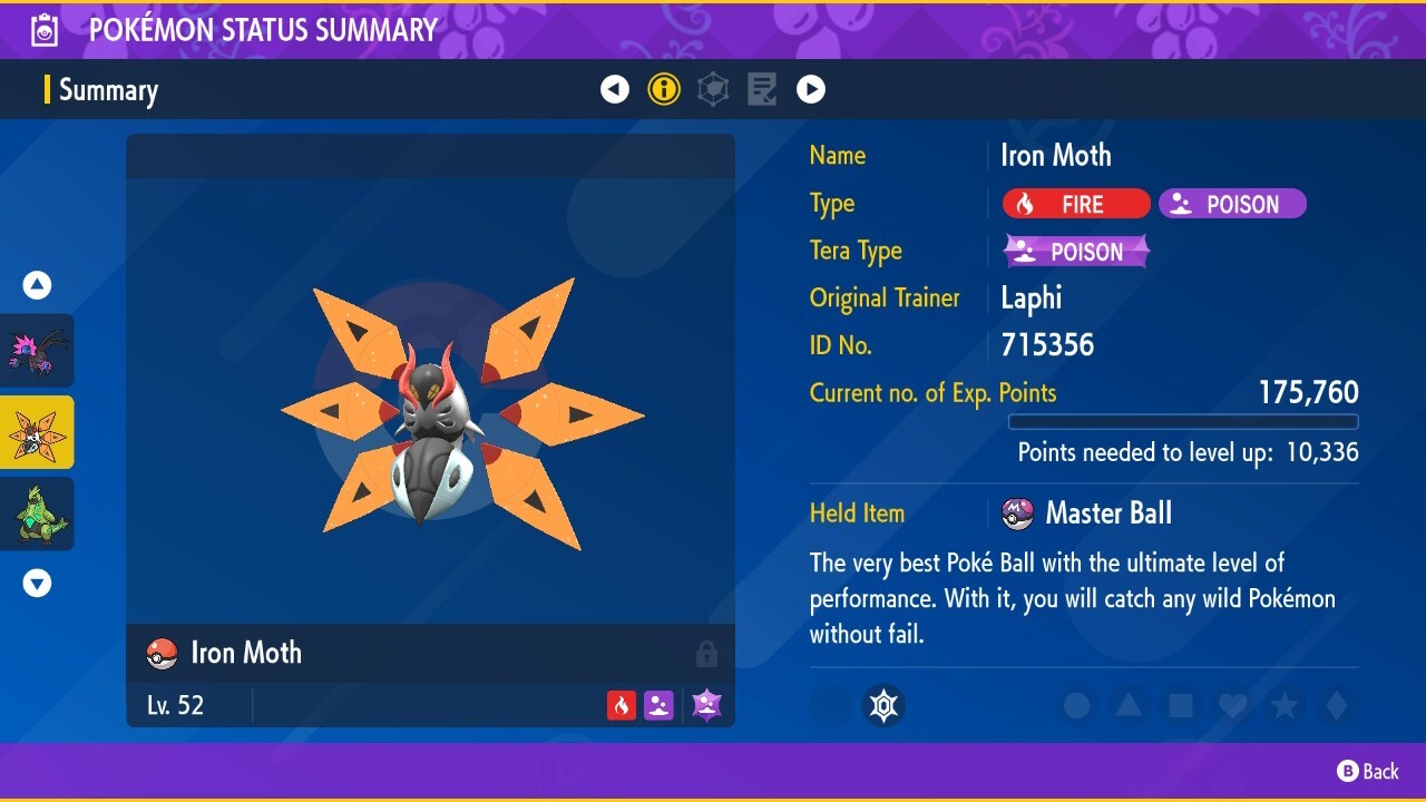Non-Shiny Iron Moth 6IV Lv.52 Modest Volcarona Paradox Pokemon Scarlet Violet SV