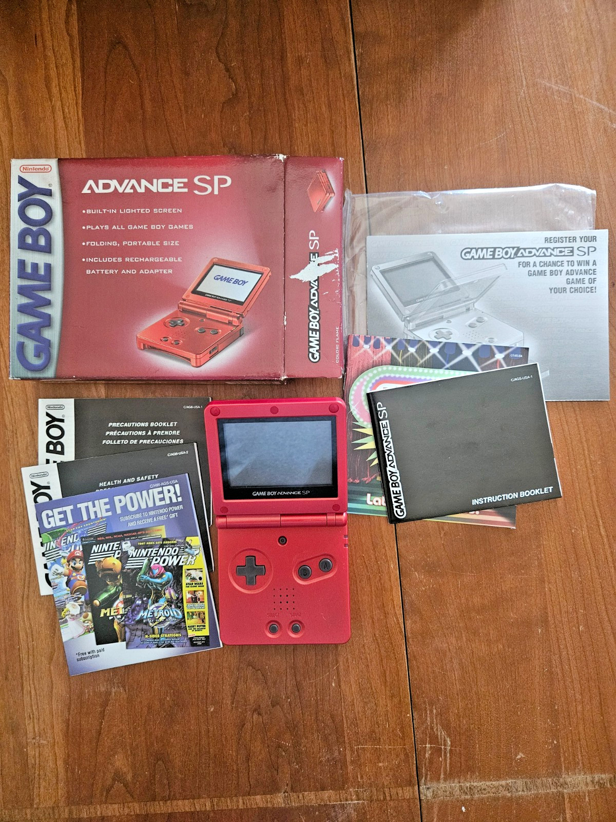 Nintendo GameBoy Advanced SP Flame Red CIB no Charger with Inserts!! Nintendo