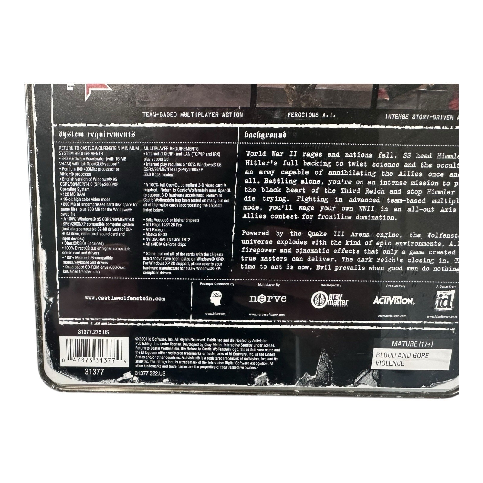 Return to Castle Wolfenstein: Limited Edition (PC 2001) NEW SEALED METAL BOX TIN