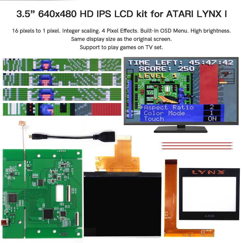 3.5” 640×480 Retro Pixel IPS LCD Screen HDMI-Compatible Kit For ATARI LYNX Ⅰ