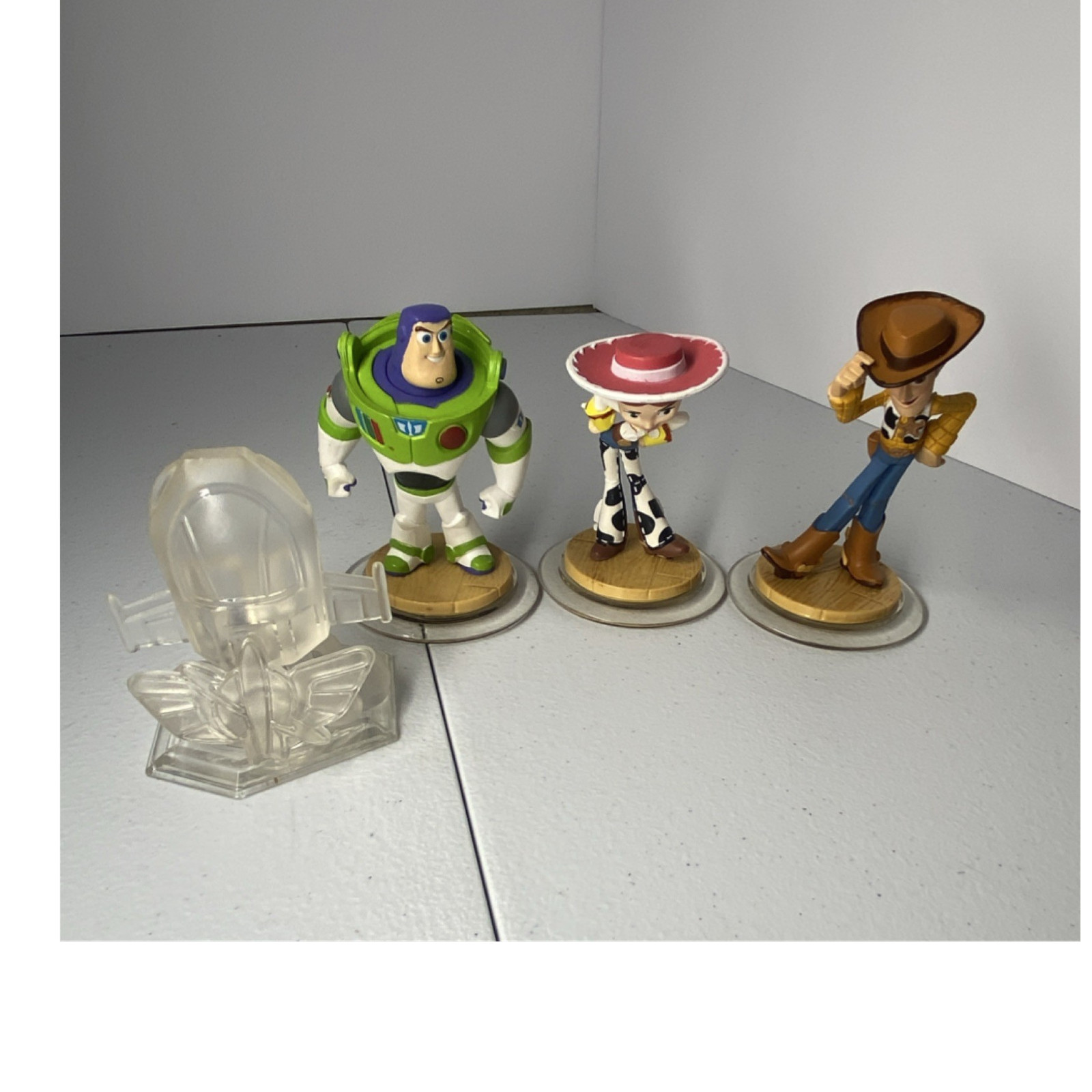Disney Infinity Buzz Lightyear Jessie Woody Figures w/ Clear Base