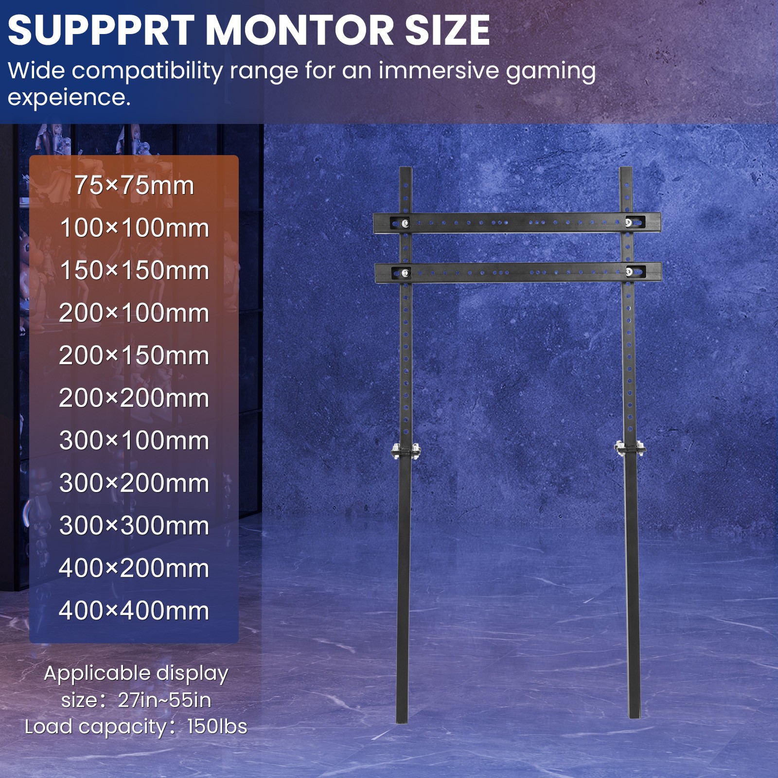 Minneer Racing Simulator Monitor Stand For Sim Racing Cockpit TV Mount Stand
