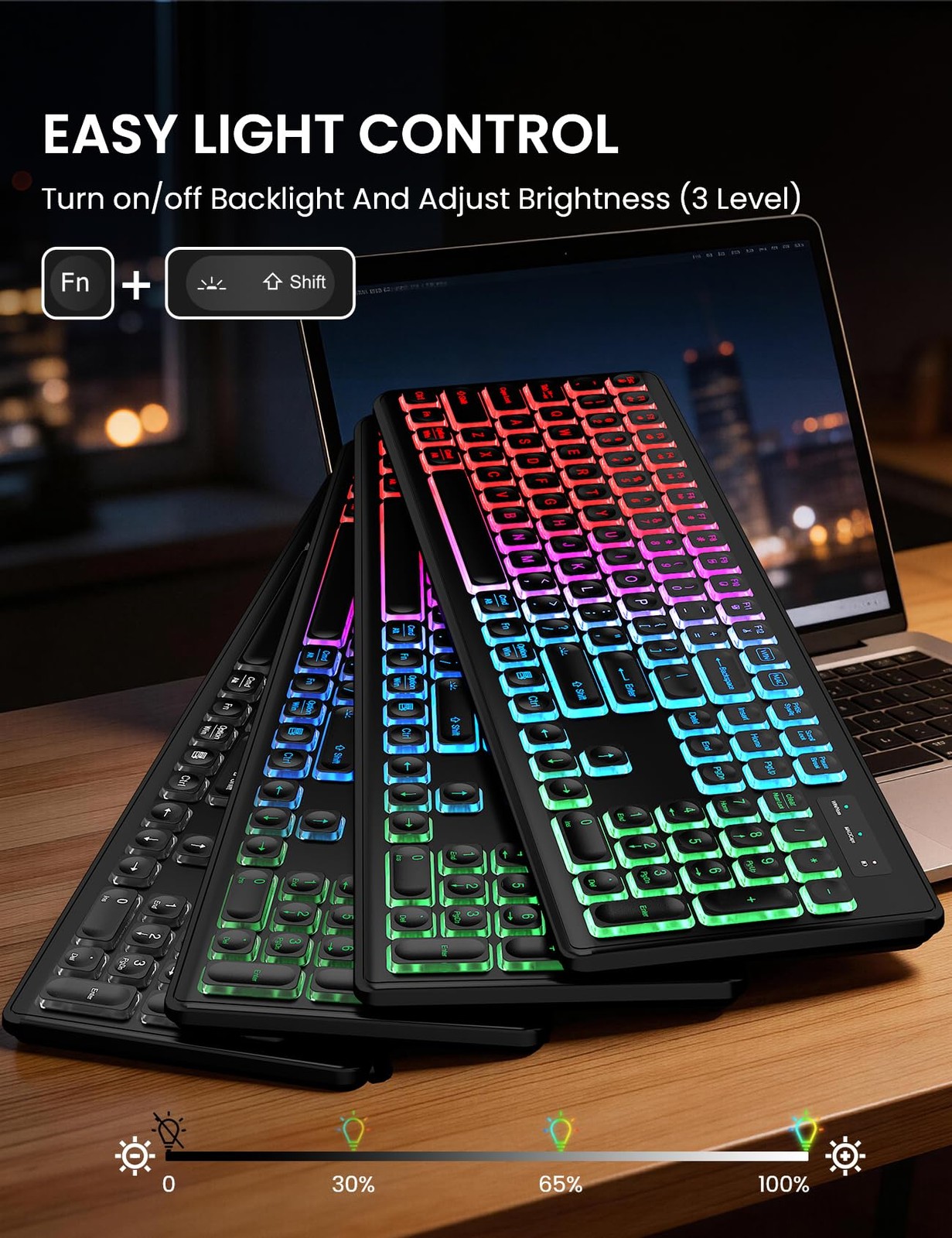Wireless Keyboard and Mouse Combo, RGB Backlit, Rechargeable & Light Up Black