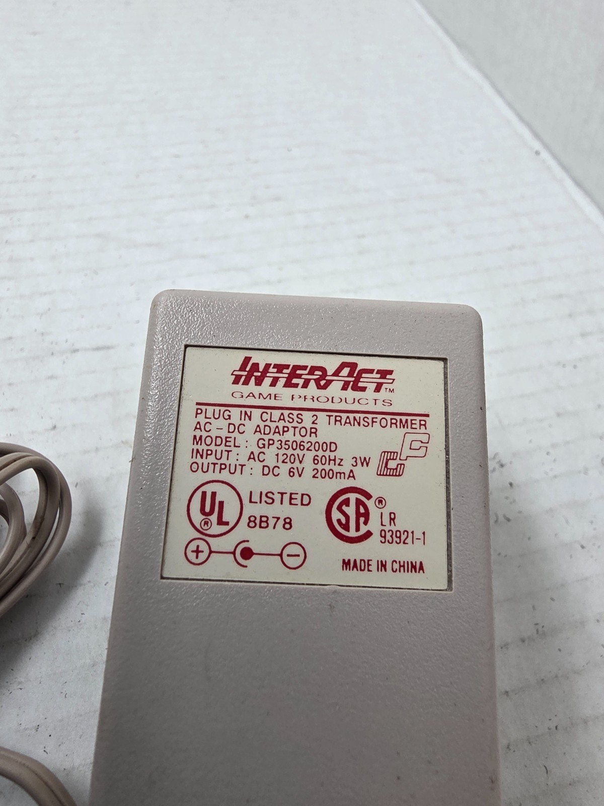 Gray 6V DC 200 mA AC Power Adapter for Original Gameboy DMG-01 INTERACT #B9