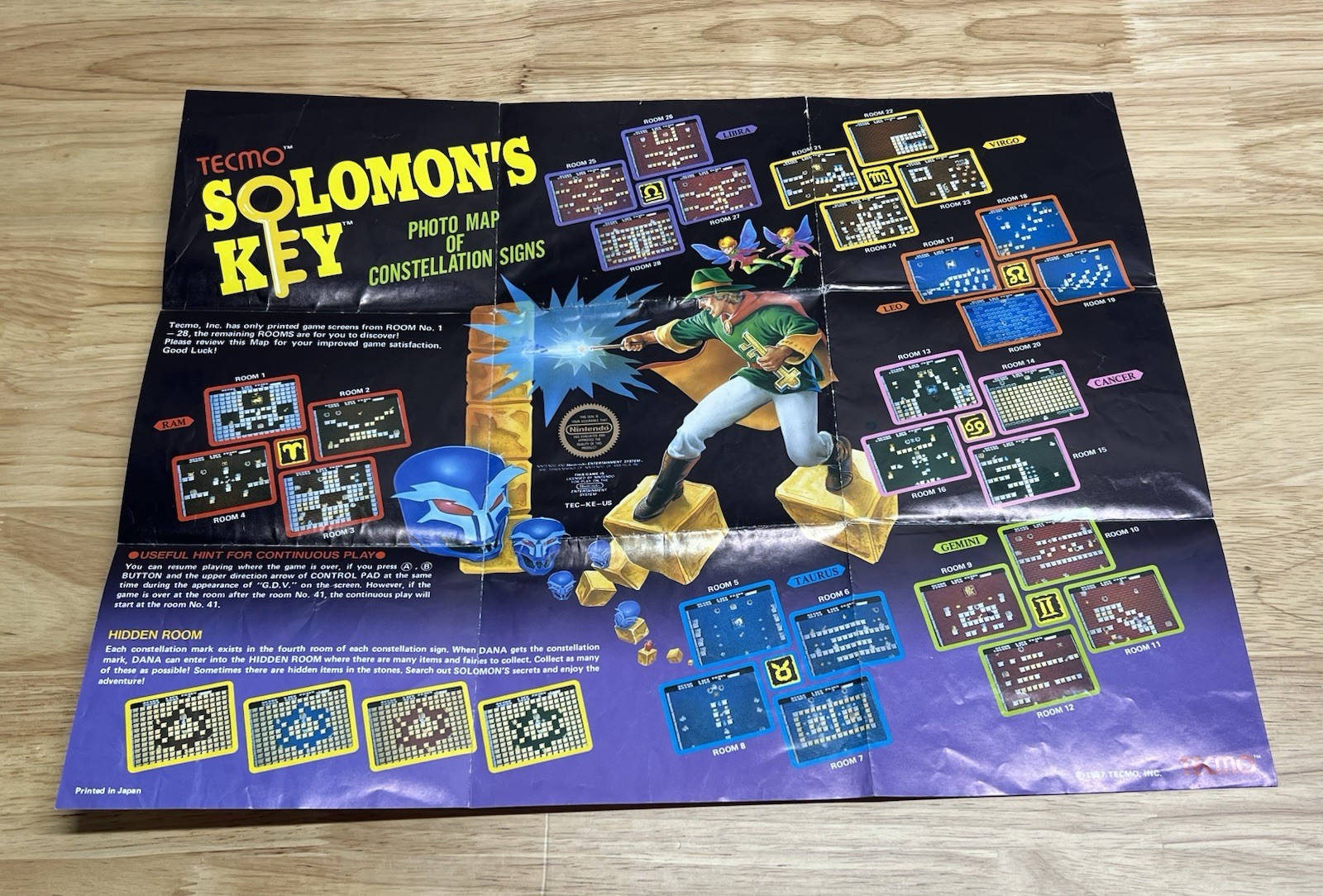 Tecmo Solomon’s Key NES Photo Map Poster Nintendo 1987 Fold Out Insert